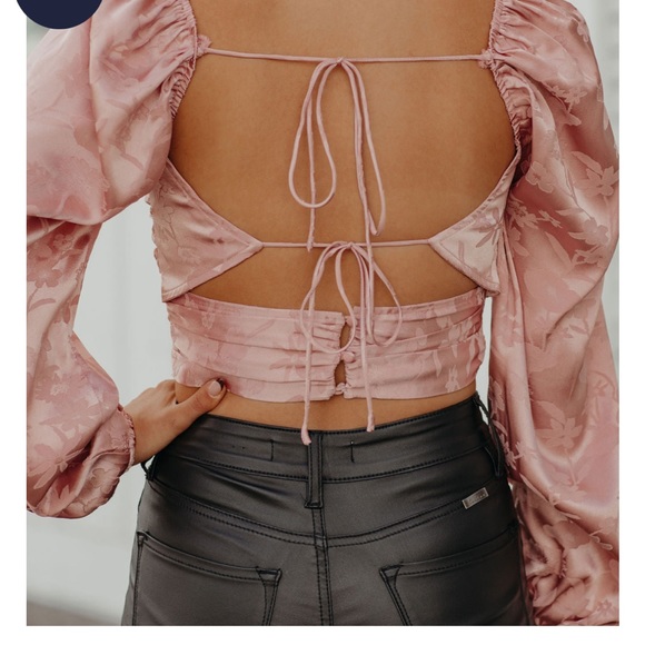 Vici Satin Embossed Open Back Crop Blouse - Picture 3 of 10